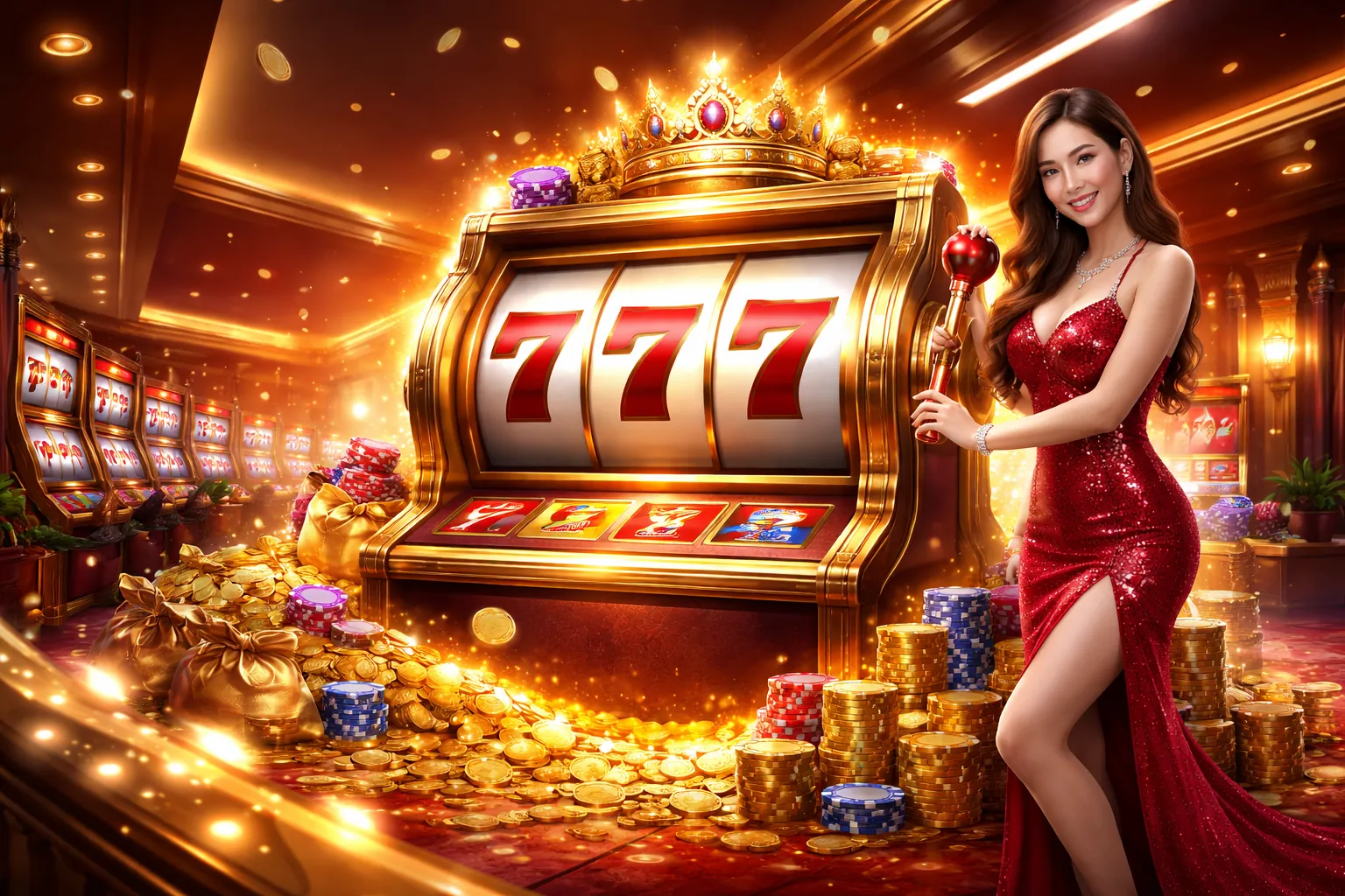 Hình ảnh máy slot rực rỡ với biểu tượng chiến thắng tại KKWIN